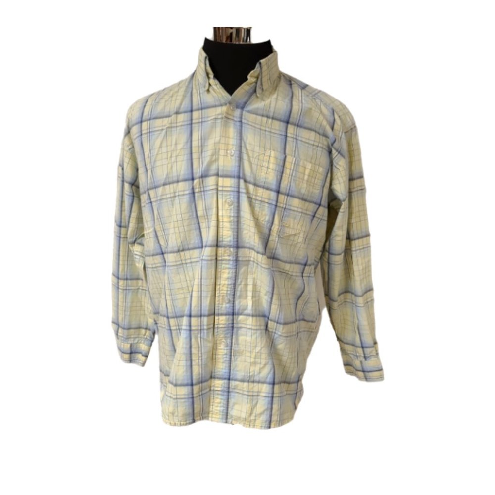 Roper Mens Medium Yellow Blue Stripe Long Sleeve Button Up Western Shirt
